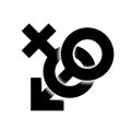 Black monohrome Sex icon illustration. Male and female sex symbol woven and isolated in light background. Sign gender 3d. Vector