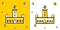 Black Montjuic castle icon isolated on yellow and white background. Barcelona, Spain. Random dynamic shapes. Vector Royalty Free Stock Photo