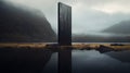 Black Monument In The Shadow Of A Foggy Forest