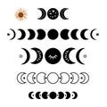 Black moon phase logo set. Boho moon symbol. Black moon cycle. Full moon, half moon isolated. Celestial icon graphic element Royalty Free Stock Photo