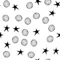 Black moon star seamless Halloween on white background. Night stars pattern vector background. Baby illustration. Space travel. Royalty Free Stock Photo