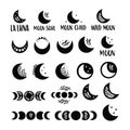 Black moon vector illustration set.