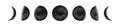 Black moons icons set, lunar phases in night starry sky, Shape of the directly sunlit portion of the Moon as viewed from Royalty Free Stock Photo