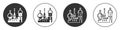 Black Moscow symbol - Saint Basil's Cathedral, Russia icon isolated on white background. Circle button. Vector