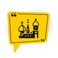 Black Moscow symbol - Saint Basil's Cathedral, Russia icon isolated on white background. Yellow speech bubble symbol