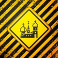 Black Moscow symbol - Saint Basil's Cathedral, Russia icon isolated on yellow background. Warning sign. Vector