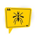 Black Mosquito icon isolated on white background. Yellow speech bubble symbol. Vector