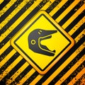 Black Motocross motorcycle helmet icon isolated on yellow background. Warning sign. Vector Illustration Royalty Free Stock Photo