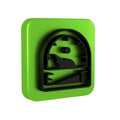 Black Motor gas gauge icon isolated on transparent background. Empty fuel meter. Full tank indication. Green square