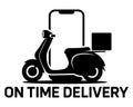 Black of motor scooter with box and smartphone on time delivery service Royalty Free Stock Photo