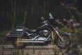 Black motorcycle bagger on the roadside Royalty Free Stock Photo