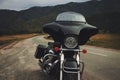 Black motorcycle bagger on the roadside Royalty Free Stock Photo