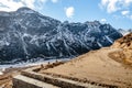 Black mountain with snow on the top and yellow stone ground at Thangu and Chopta valley in winter in Lachen. North Sikkim, India Royalty Free Stock Photo