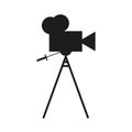 Black movie camera tripod icon. Ui element. Vector illustration. Stock image. Royalty Free Stock Photo
