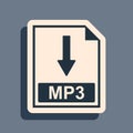 Black MP3 file document icon. Download MP3 button icon isolated on grey background. Long shadow style. Vector Royalty Free Stock Photo