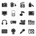Black multimedia and technology icons