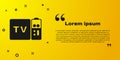 Black Multimedia and TV box receiver and player with remote controller icon isolated on yellow background. Vector