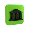 Black Museum building icon isolated on transparent background. Green square button.