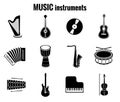 Black Music Instrument Icons on White Background Royalty Free Stock Photo