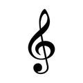 Black music note symbol. Treble clef isolated on white background. Royalty Free Stock Photo