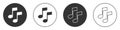 Black Music note, tone icon isolated on white background. Circle button. Vector Illustration