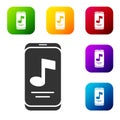 Black Music player icon isolated on white background. Portable music device. Set icons in color square buttons. Vector Royalty Free Stock Photo