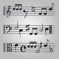 Black music sheet note icons set