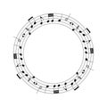 black music staff and various notes round frame on white background. Musical notes melody vector illustration Royalty Free Stock Photo