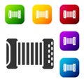 Black Musical instrument accordion icon isolated on white background. Classical bayan, harmonic. Set icons in color Royalty Free Stock Photo