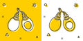 Black Musical instrument castanets icon isolated on yellow and white background. Random dynamic shapes. Vector