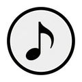Black Musical Note Icon Inside a White Circle with Black Border on White Background symbol Royalty Free Stock Photo