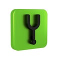 Black Musical tuning fork for tuning musical instruments icon isolated on transparent background. Green square button.
