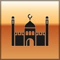 Black Muslim Mosque icon isolated on gold background. Vector Illustration