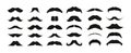 Black mustaches collection. Doodle male whisker icons, variations of mens facial hair styles different forms, simple