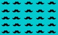 Black mustaches seamless pattern on blue background.