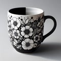 Black-N-White Nerikomi floral mug Abstract pottery Handmade Ceramic Mug generated
