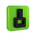 Black Nail polish bottle icon isolated on transparent background. Green square button.