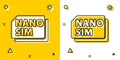 Black Nano Sim Card icon isolated on yellow and white background. Mobile and wireless communication technologies