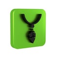 Black Necklace with crystal icon isolated on transparent background. Green square button.