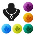 Black Necklace on mannequin icon isolated on white background. Set icons in color circle buttons. Vector