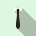 Black necktie on a shirt collar icon, flat style Royalty Free Stock Photo