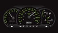 Black and neon green car dashboard with gauge