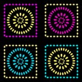 Black and neon pattern with geometric pattern of squares and circles. Royalty Free Stock Photo