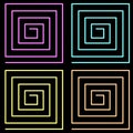 Black and Neon pattern with geometric pattern of squares-spirals Royalty Free Stock Photo