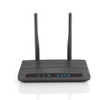 Black network router isolated on white background.