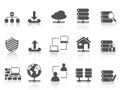 Black network server hosting icons set