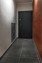 Black new modern entrance doors. Stainless steel door handle.Interior design concept. Entrance door Royalty Free Stock Photo