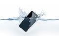 Black new smartphone mockup fall in water