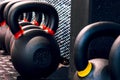 Black new weights on the gym floor. The concept of equipment for weight training Royalty Free Stock Photo