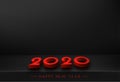 Black 2020 New Year background with 3d red text